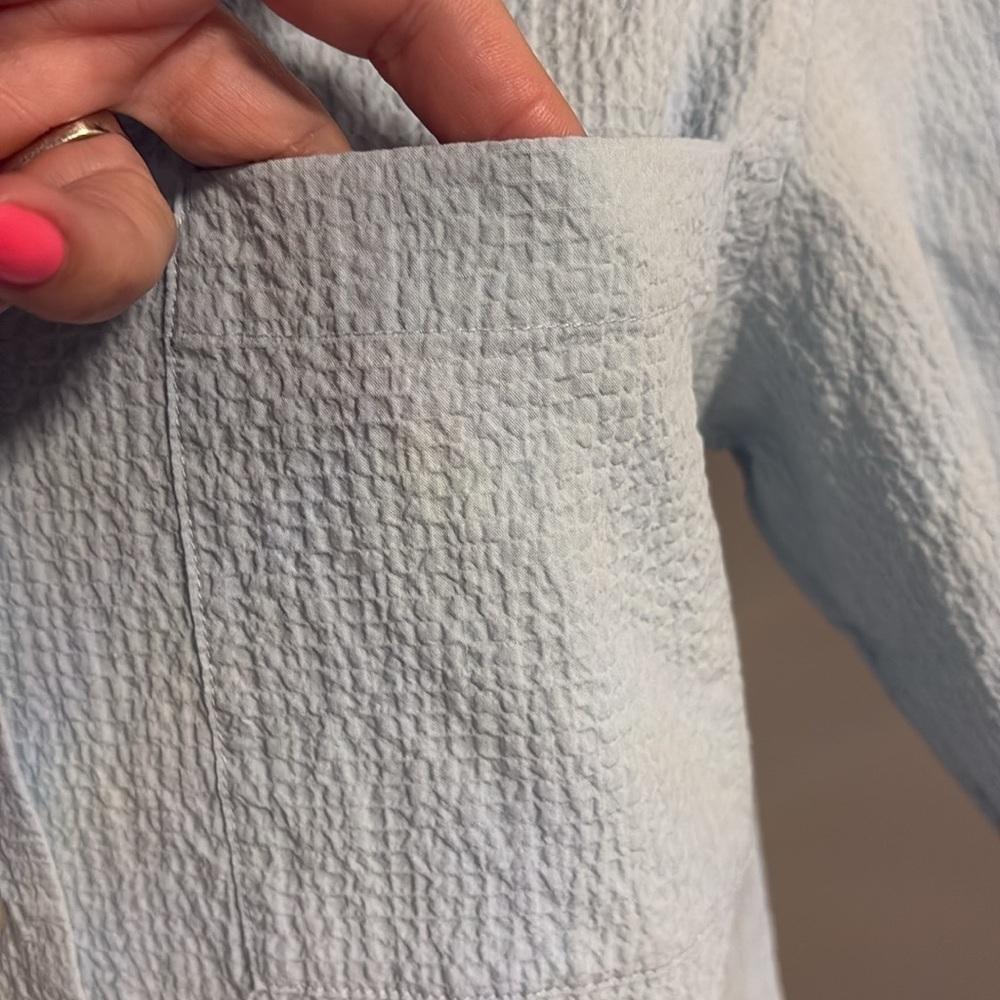 COS camp collar textured button up shirt short sleeve Light Blue Textured relax - Picture 7 of 16